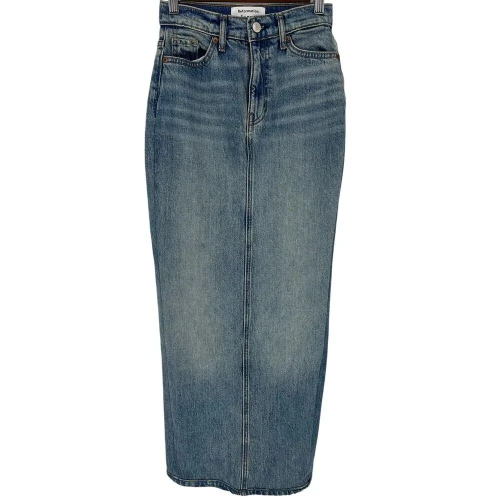 Reformation Blue Daria‎ Denim Maxi Skirt in Merritt